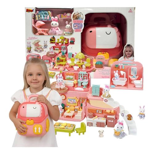 A Casinha Feliz Mochila Backpack 2 em 1, Brinquedo Transformável em Casa Mobiliada com Acessórios, para Crianças a partir de 3 Anos, ZP01379