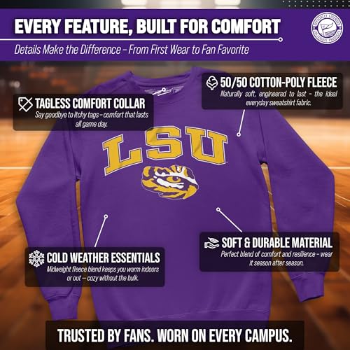 Image of NCAA College Sweatshirt Fleece Crewneck Pullover for Men and Women | Officially licensed NCAA college gameday crewneck pullover - 9 oz fleece lined sweatshirt with arch and logo design