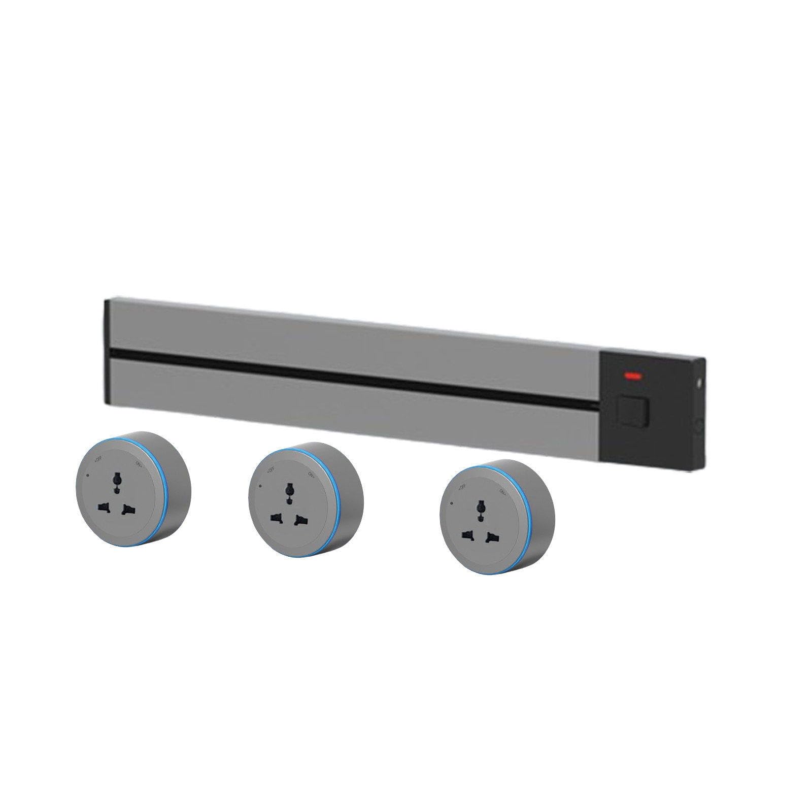 Power Strips Slide Rail Socket with Adjustable LED Aperture - 110-220 Universal Voltage, IP20 Protection, 32A Capacity, Office &amp; Home(Gray,30cm)
