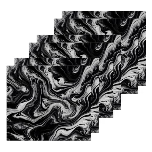 YANENDIE Black White Marble Texture Washcloths Towels, Highly Absorbent and Soft Cotton Face Cloths, 6 Pack Quick Dry Wash Cloths - 12 X 12 Inches