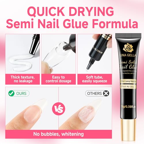 Image of UNA GELLA No Lamp Need Solid Nail Glue for Press Ons: Nails Acrylic Nails Super Strong Semi Nail Glue Gel Fast Curing 10ml*2pcs Long Lasting Gel Glue Kit