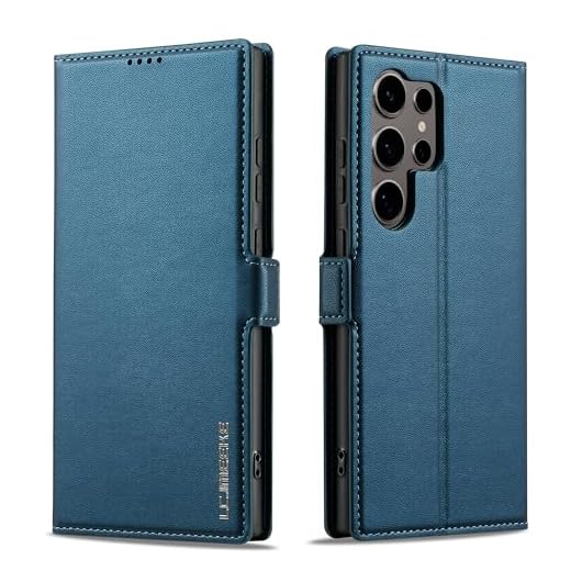 Hongxinyu Capa carteira de couro para Samsung Galaxy S25 Ultra, capa flip de couro PU com proteção magnética para homens e mulheres com suporte para cartão, capa de proteção à prova de choque para