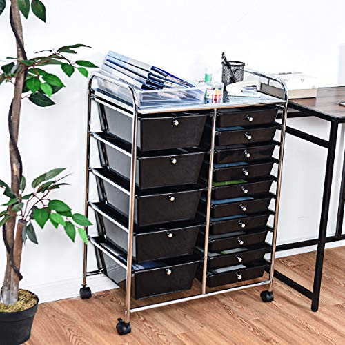 15 Drawer Rolling Storage Cart, Mobile Utility Cart With Lockable Wheels, Drawers, Multipurpose Organizer Cart For Home, Office, School, Black #TOP1