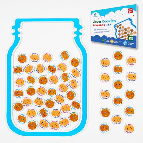 Simply magic 50+5 PCS Magnetic Clever Cookies Rewards Jar for Kids - Behavior Management Classroom Tools, Marble Jar Reward System for Classroom, Positive Behavior Reward Chart for Classroom