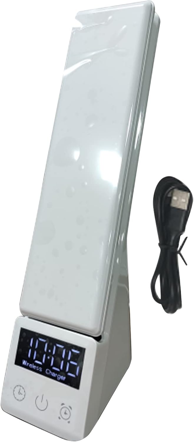 LED Desk Lamp, Eye Protection Foldable Multifunctional Table Lamp with Wireless 3 in 1 Mobile Phones Headphones Watches Charger for Office Bedroom Dorm Room Home (White)