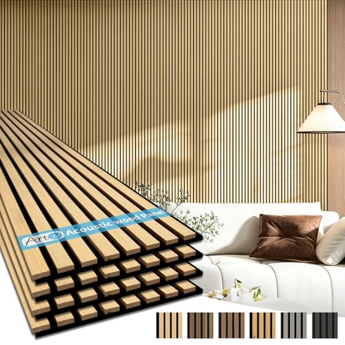Image of Art3d 94.5 x 12.8 Inch Soundproof Wood Textured Wall Panels, 4-Pack, Oak