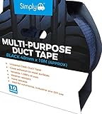 Simply DTB5010 Duct Tape 10m - Black - Heavy Duty & Super Stick - Strong Adhesive Universal Cloth Gaffer Tape