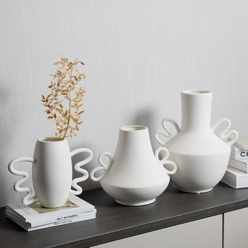 Vaso in Ceramica Bianca for Soggiorno, Ornamenti for Composizioni Floreali Secche(M)