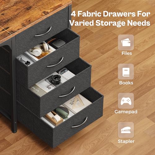 Image of Huuger 63 inch Computer Desk with 4 Drawers, Gaming Desk with LED Lights & Power Outlets, Home Office Desk with Large Storage Space for Bedroom, Work from Home, Rustic Brown