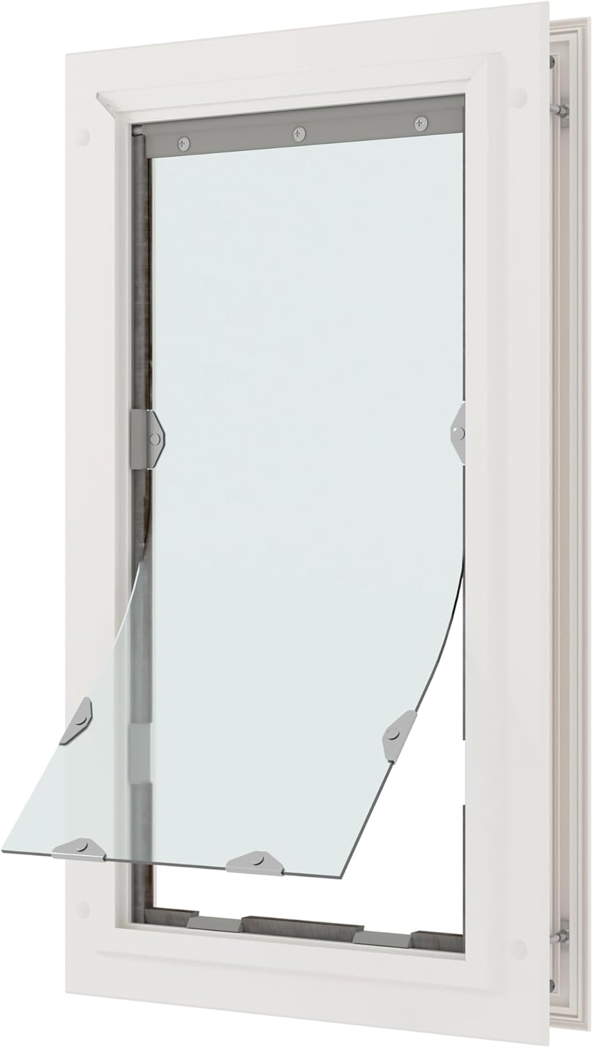 Liberty Pet Door for Doors | Clear Vinyl Dog & Cat Flap for Interior & Exterior Doors | Durable Rust-Free Aluminum Frame | White, XL, Single Flap