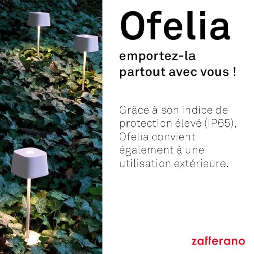 Zafferano-Lampe-Ofelia-Lampe-de-Table-Rechargeable-et-Sans-Fil-avec-Controle-Tactile-Utilisable-egalement-comme-Lampe-dExterieur-Dimmer-2200-3000-K-Hauteur-29-cm-Couleur-Blanc