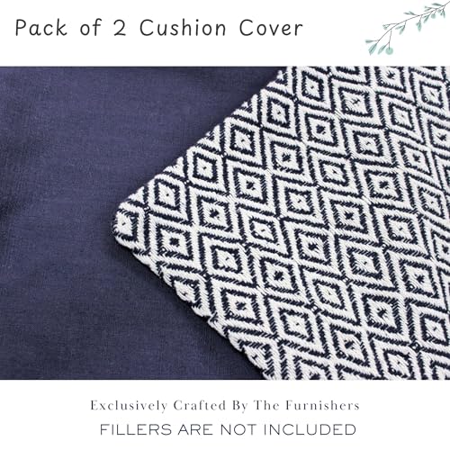 Image of 16x16 Inch Reversible Pack of 2 Navy Cotton Argyle Woven Throw Pillow Covers for Couch Sofa Bed Home Decoration Restaurant | Size 40 x 40 cm