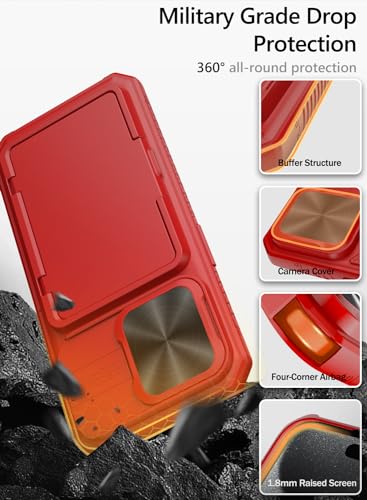 Image of Vihibii PC For iPhone 15 Pro Wallet Case With Card Holder(4 Cards)&Slide Camera Cover&Kickstand&Raised Edges Protective Screen,Shockproof Rugged Back Cover For iPhone 15 Pro 5G 6.1 inch 2023,Red