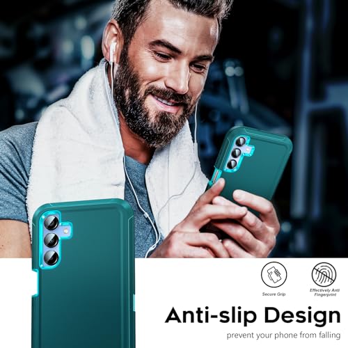 LeYi for Galaxy-A15-5G Phone Case: 3 in 1 Full Body with 2Pcs Glass, Teal - image 7