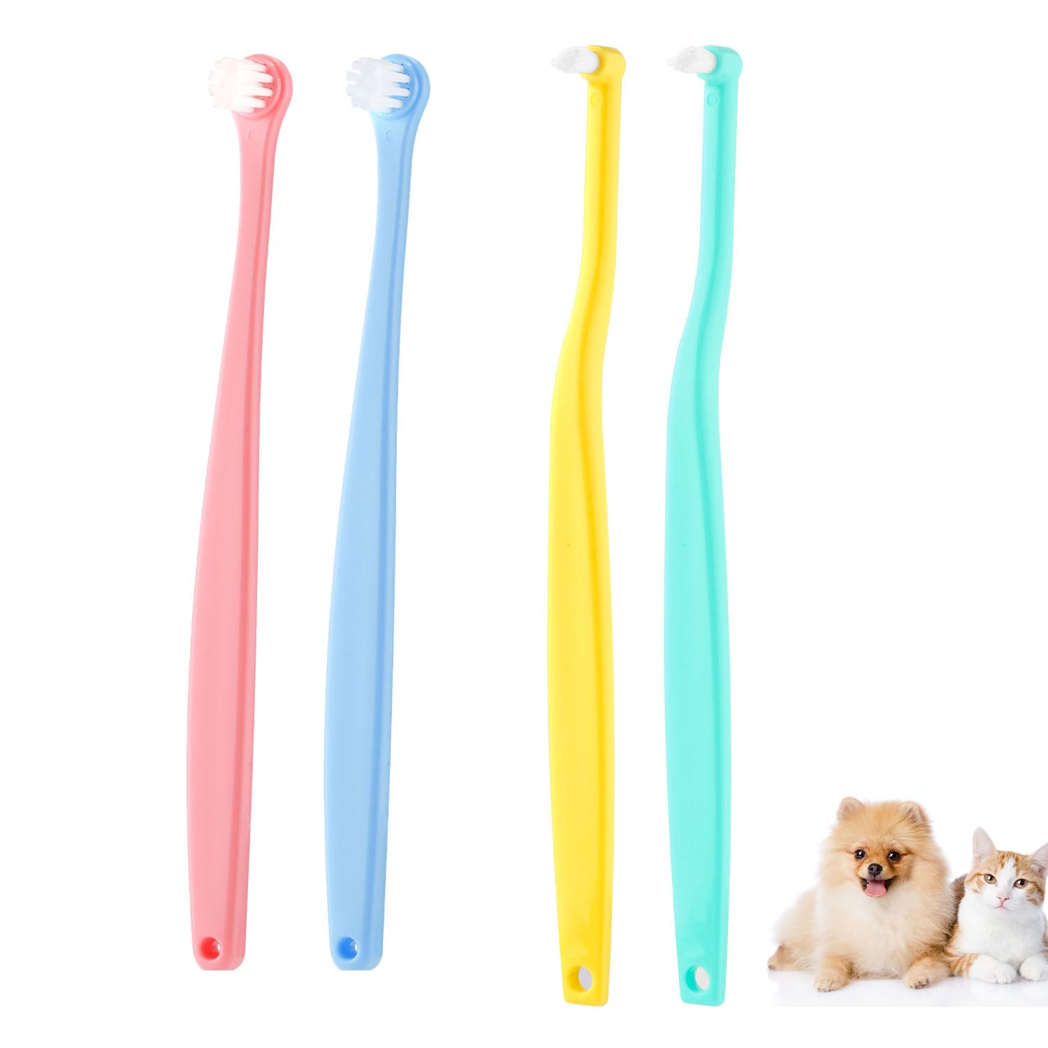 4pcs Dog & Cat Toothbrush, Round & Pointed Soft Bristle Pets Toothbrush Micro Head Kitten Teeth Cleaning Brush Dental Care for Puppy Kitty Reduce Plaque Tartar Formation & Bad Breath (Color 1)