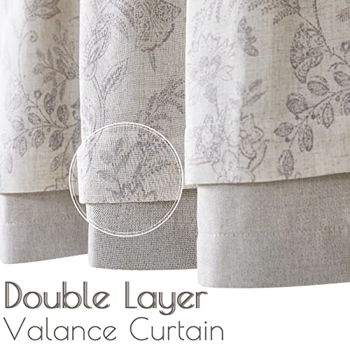 Jinchan Floral Valance Curtains Blackout Kitchen Valance For Windows Botanic Valance For Living Room 18 Inch Double Layer Farmhouse Window Valance Valance Rod Pocket 1 Panel Purple Grey On Beige #TOP2