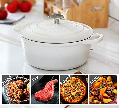 Cast-Iron-Dutch-Oven-With-Lid-Round-Pot-Enameled-Covered-for-Bread-Baking-7-Quart-White