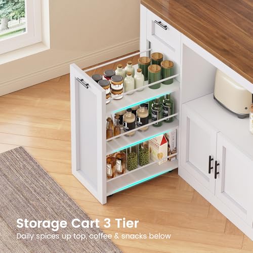 Image of Itaar 71 inch Pantry Cabinet with Charging Station and LED Light, Kitchen Pantry Cabinet with Microwave Stand, 47.2 inch Wide Kitchen Storage Cabinets with Storage Cart 3 Tier for Dining Room, White