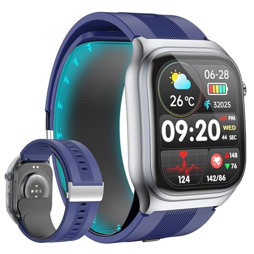 Yowow BIT Blood Pressure Smart Watch Air Pump Air Bag, Voice Broadcast, Data Sharing, 2.06" AMOLED Fitness Tracker, 24/7 Heart Rate/Blood Oxygen/Sleep/Body Temperature,SOS (Blue)