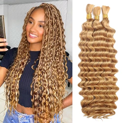 AKONSOUL Deep Wave Bulk Human Braiding Hair 24 Inch