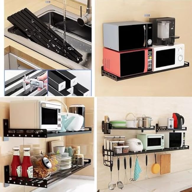 Wall Mount Microwave Oven Shelf Rack with Hooks - Universal Microwave Wall Brackets, Ideal for Restaurant, Bar, Home (Kitchen, Laundry, Garage & Utility Room)(Size:80cm)