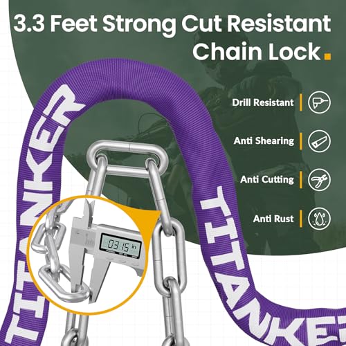 Image of Titanker Bike Chain Lock with Keys, 3.3 Feet Security Heavy Duty Anti-Theft Bicycle Chain Locks for Bike, Motorcycle, Bicycle, Door, Gate, Fence, Grill (6mm, 8mm, 10mm Thick Chain)