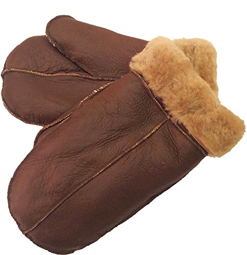 Guantes mitones UNICORN cuero real marrón jengibre pelaje invierno unisex talla 8M