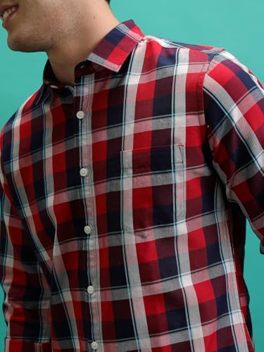 Image of Highlander Men's Slim Fit Checks Shirt |Full Sleeves | Spread Collar | Casual Shirt for Men
