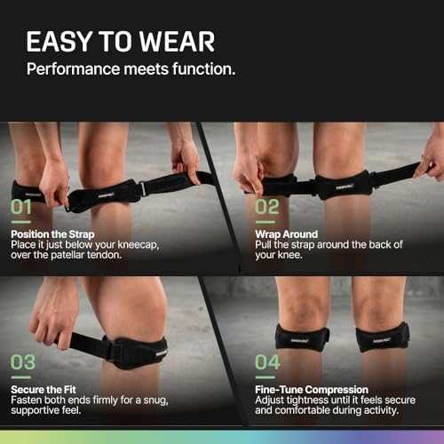 Image of Modvel Knee Strap Patella Tendon Support Brace Band, One Size, 2-Pack | Adjustable patellar tendon support strap reduces pressure on the patella; works as a knee strap, patella band and brace