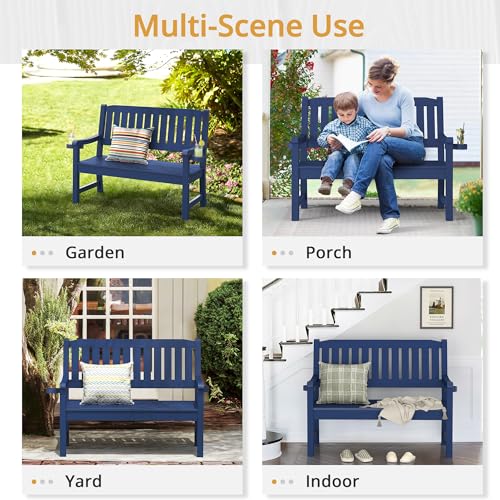 LUE BONA Outdoor Bench, 2-Person HDPS Garden Bench, Outdoor Benches Weatherproof, All-Weather Fade/Rot Resistant Patio Bench for Park, Front Porch, Backyard (Navy) - Image 6