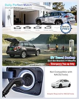 EVDANCE Level 1 EV Charger - J1772 Electric Car Charger with 25FT Cable, 16A 240V/12A 110V Portable EV Charger for Home, NEMA 6-20 & NEMA 5-15 Plug-in Hybrid Car Charger, IP66 Waterproof