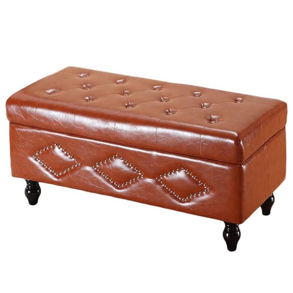 Tabouret de rangement en cuir PU rectangulaire pour bout de lit