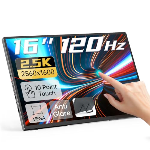 Intehill モバイルモニター タッチパネル 16インチ 2.5K 120Hz ゲーミングモニター 自立型スタンド 2560x1600 sRGB 100% モバイルディスプレイ タッチ 10点マルチタッチ 16:10 AGアンチグレア非光沢IPS液晶パネル USB Type-C/HDMI搭載/金属製/VESA対応 ポータブルモニター Q16ZT