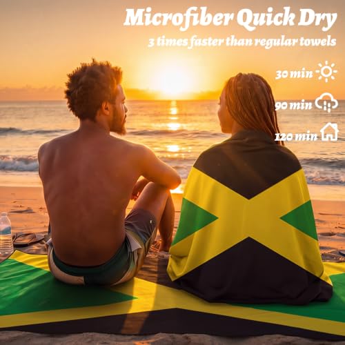 Image of Breling 5 Pack Jamaica Flag Beach Towel Oversized Lightweight Beach Towels 71 x 32 in for Women Men Quick Dry Sand Free Bath Towels for Jamaica Independence Day Beachs Pool Party Supplies