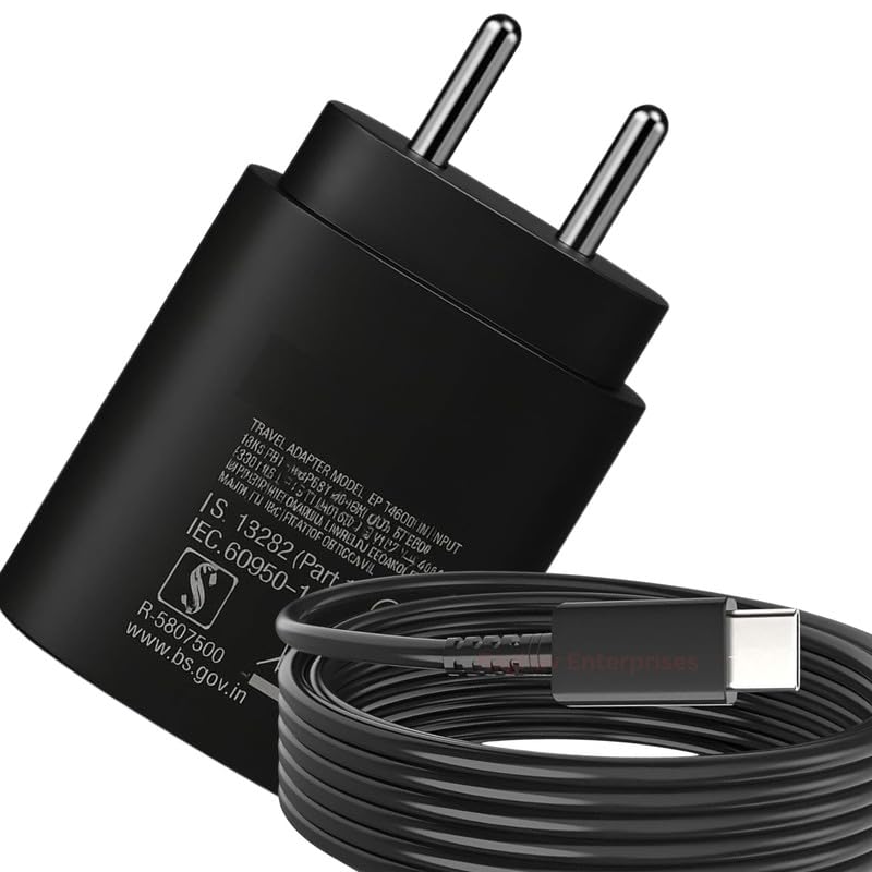 Image of 25W Type C Charger Compatible with Samsung A16 /M05 /A05 /A35 /M35 /F05 /M15, F15 /A15 /A14 /M14 /F14 /A34 /M34 /F34 /S24 Ultra, S23 /S23 fe /Z fold /flip /6 /5 /4 /3, Adapter -JJ Black
