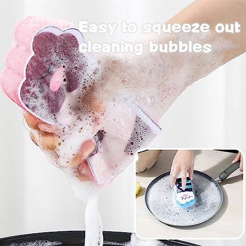 Image of 3pcs Cat Footprint Shape Cleaning Dish Sponge Set Scrubber Double-Sided Kitchen Cloth Scrubber for Dishwashing, Bathroom Plate