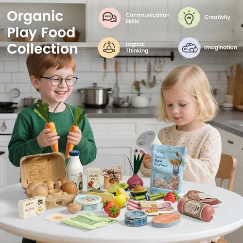 Image of Tiny Land New Modern Wooden Play Kitchen & Dairy Drinks Set