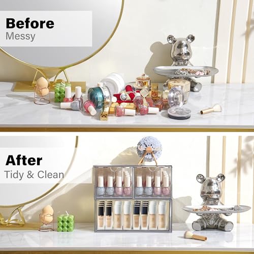 Image of Prsildan Acrylic Drawer Makeup Organizer with 3 Drawers, Clear Stackable Storage for Baby Bottles, Craft, Jewelry & Hair Accessories, Multi-Use for Vanity, Countertop, Office Desk Organization