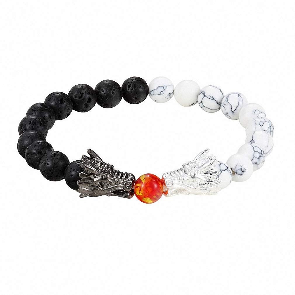 VR Creatives Womens Mens Fashion Black and White Beads Bracelet Natural Stone Black Lava Bead Two Dragon Play One Ball Male Female Jewellery (B0CLK8NPP3) Amazon Price History, Amazon Price Tracker