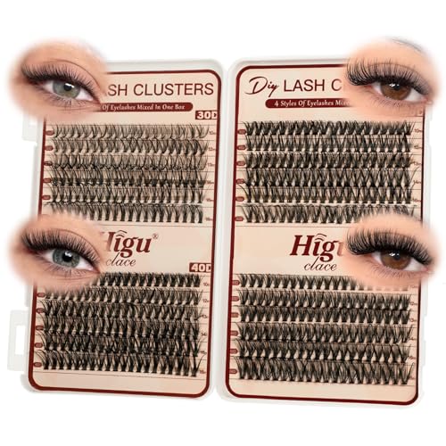 Higu clace Wimpern-Extensiones,30D+40D+50D+60D Lash-Extension-Set, Wimpern-Extensions-Set-7-tage halt mit Applikator und Wimpernkleber und Versiegelung