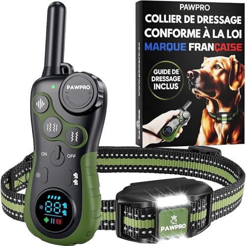 PAWPRO Collier de Dressage, Conforme Nouvelle Loi Bien Être Animal, Portée XXL 3km, Mode Lumière Nocturne, Guide de Dressage Inclus, BIP Vibration Boost, Adapté à Tous Les Chiens (1 Collier)