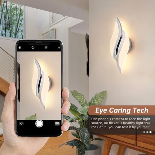 Image of CANEOE Modern LED Wall Sconce 6000K Chrome Indoor Wall Light Fixtures Acrylic Wall Sconce Lighting for Living Room Bedroom Bedside Bathroom Hallway Stairway Wall Lamp (Chrome, 1 Pack, 3000K)