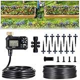 HIRALIY 50FT Automatic Drip Irrigation Kits with Garden Timer, Garden Watering System for Patio Lawn, Quick Connector Design Irrigation System Kit with Easy Programmable Water Timer
