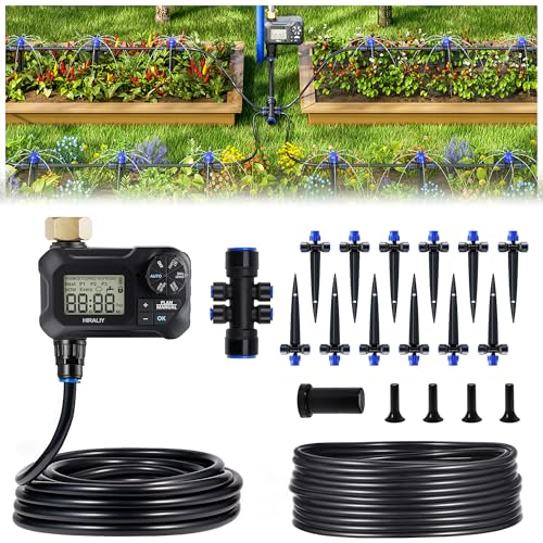 HIRALIY 50FT Automatic Drip Irrigation Kits with Garden Timer, Garden