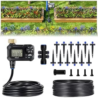 HIRALIY 50FT Automatic Drip Irrigation Kit with Garden Timer and Quick Connectors