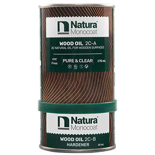 Natura Monocoat, ONE Coat, 2 Component Wood Oil, 360 mL (12.17 fl. oz.), Easy to Apply, Very Low Odor, Wooden Surfaces Furniture, Dries Fast, Plant Based Wood Protect & Restorer, Pure&Clear