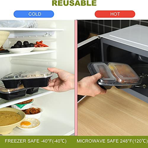 Dodheg 10 Pcs 2 Compartment Food Container, To Go Containers, Meal Prep Container, Meal Prep Containers With Lids, Reusable Bento Box, 34 Oz #TOP3