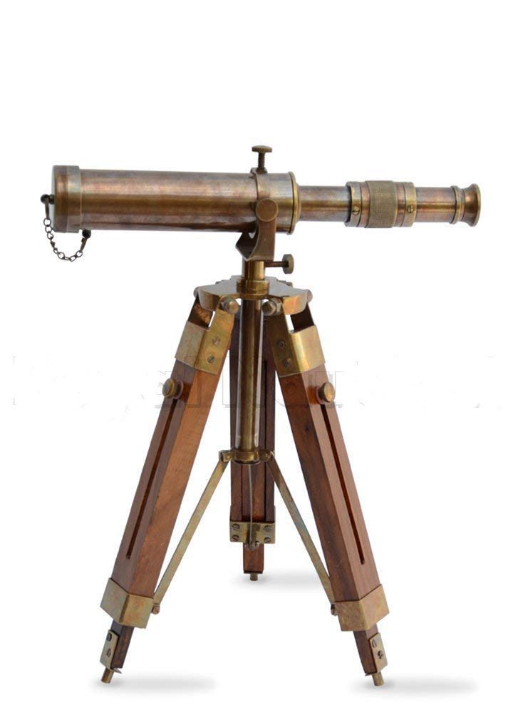 Telescopio in Ottone Anticato con Supporto in Legno, Decorazione per la casa Regalo