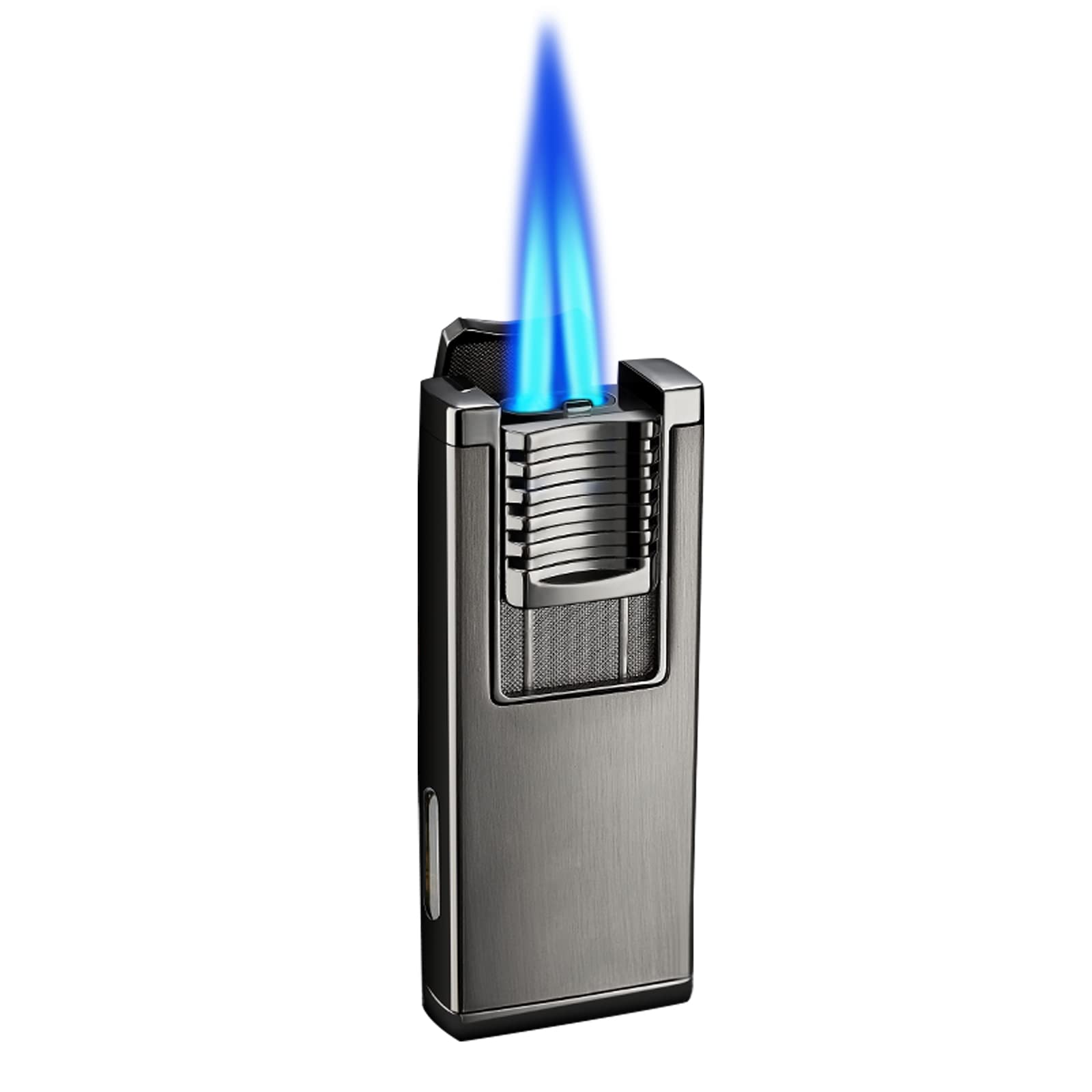Double Jet Flame Lighter Cigar Torch Lighters with Punch Windproof Butane Refillable Lighter Grey (Without Gas)