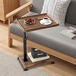 DxZephious C Table End Table Adjustable Height with Wheel, 360°Swivel TV Tray Table for Small Spaces, Couch Tables That Slide Under (Walnut Brown)